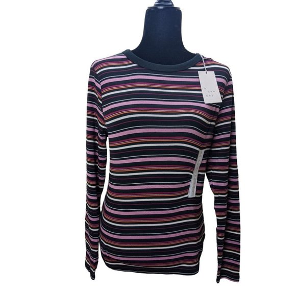 a new day Tops - Women's Striped Long Sleeve Fitted T-Shirt - A New Day Black M Bin B